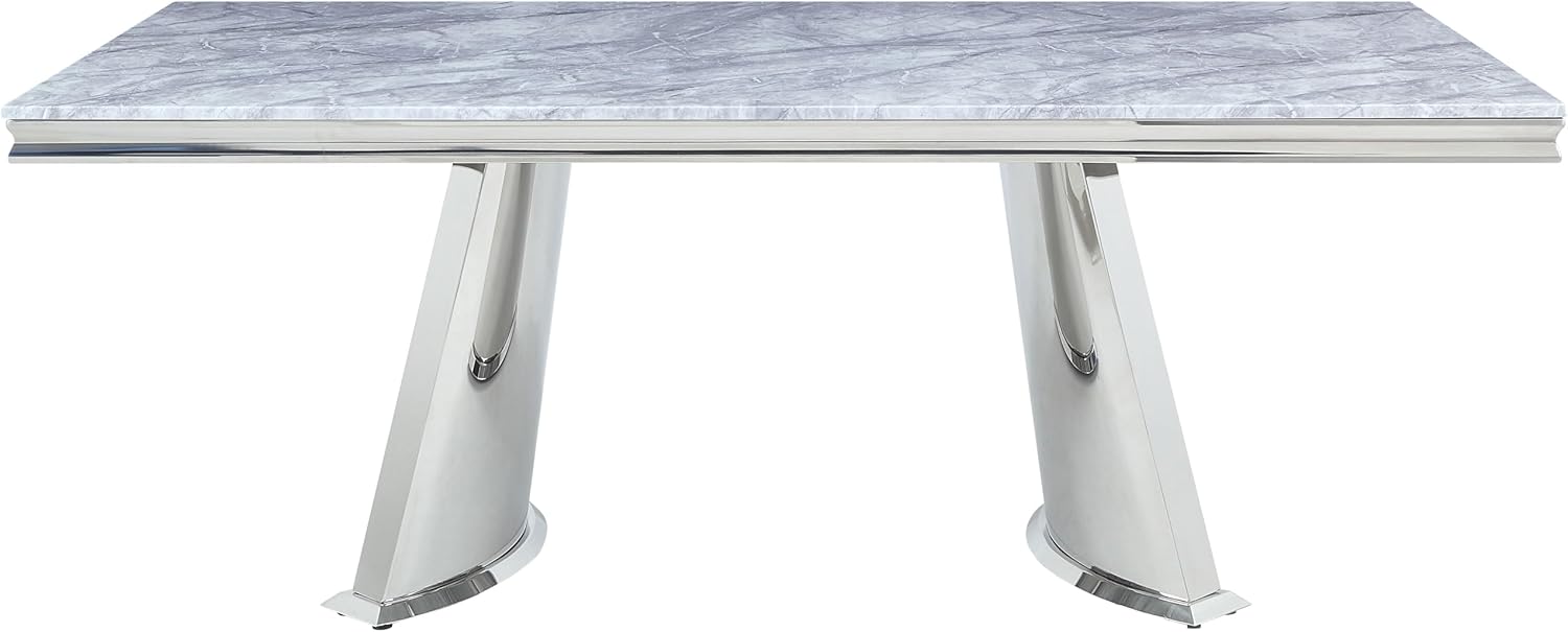 Faux Marble Top and Mirrored Silver Dining Table K6071