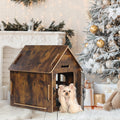 Brown Wooden Dog House with Door and Roof I89093
