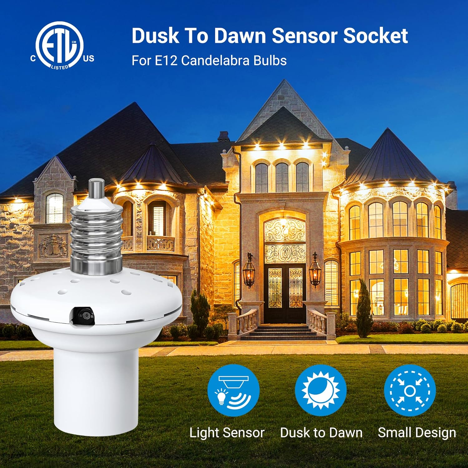 2 Pack E12 Candelabra Light Socket with Photocell Sensor I327