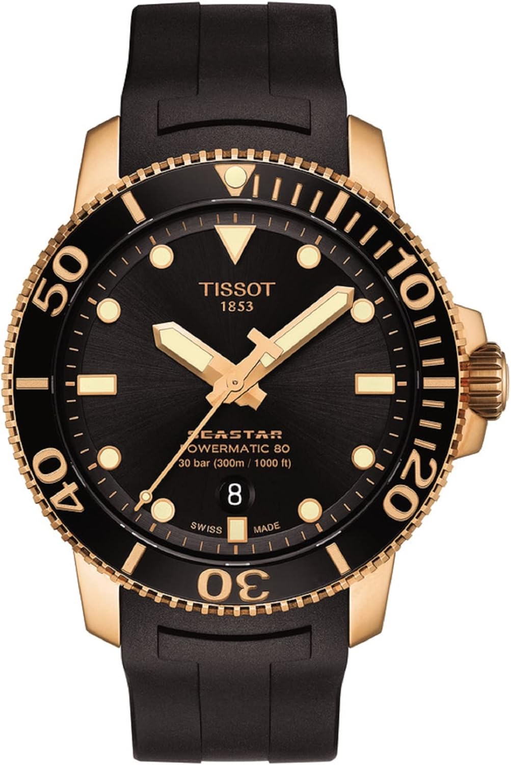 316L stainless steel case with rose gold PVD coating Automatic watch, Black, Rubber D799