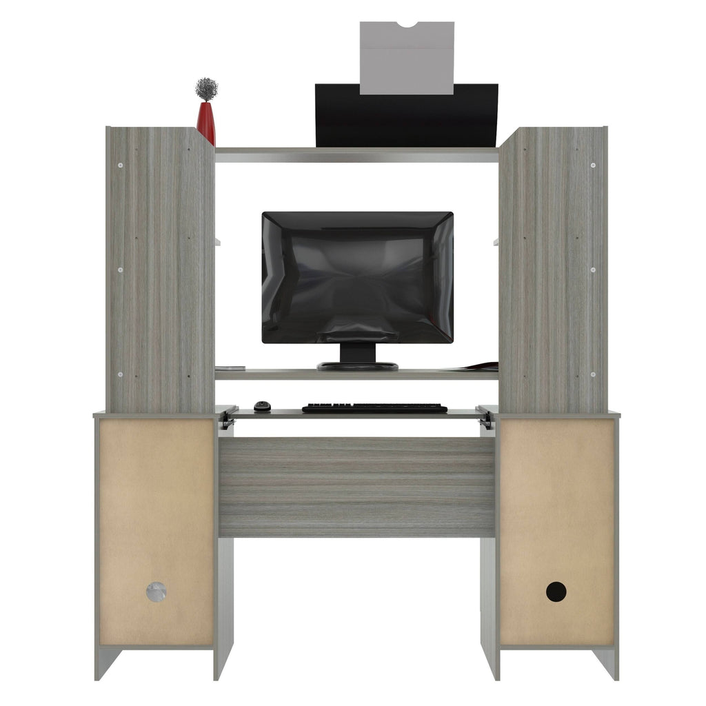 Smoke Oak Computer Work Center with Hutch Q739169
