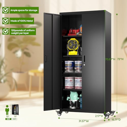 Black Metal Garage Storage Cabinet with 4 Adjustable Shelves K37713