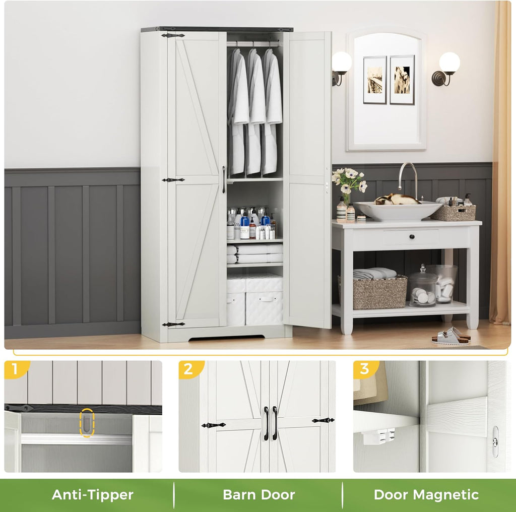 White 72" Wardrobe Closet with Doors E61020