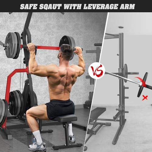 Leverage Gym Power Rack Squat Rack with LAT Low Row System Home Gym System Workout Station 2:1 Ratio S56456