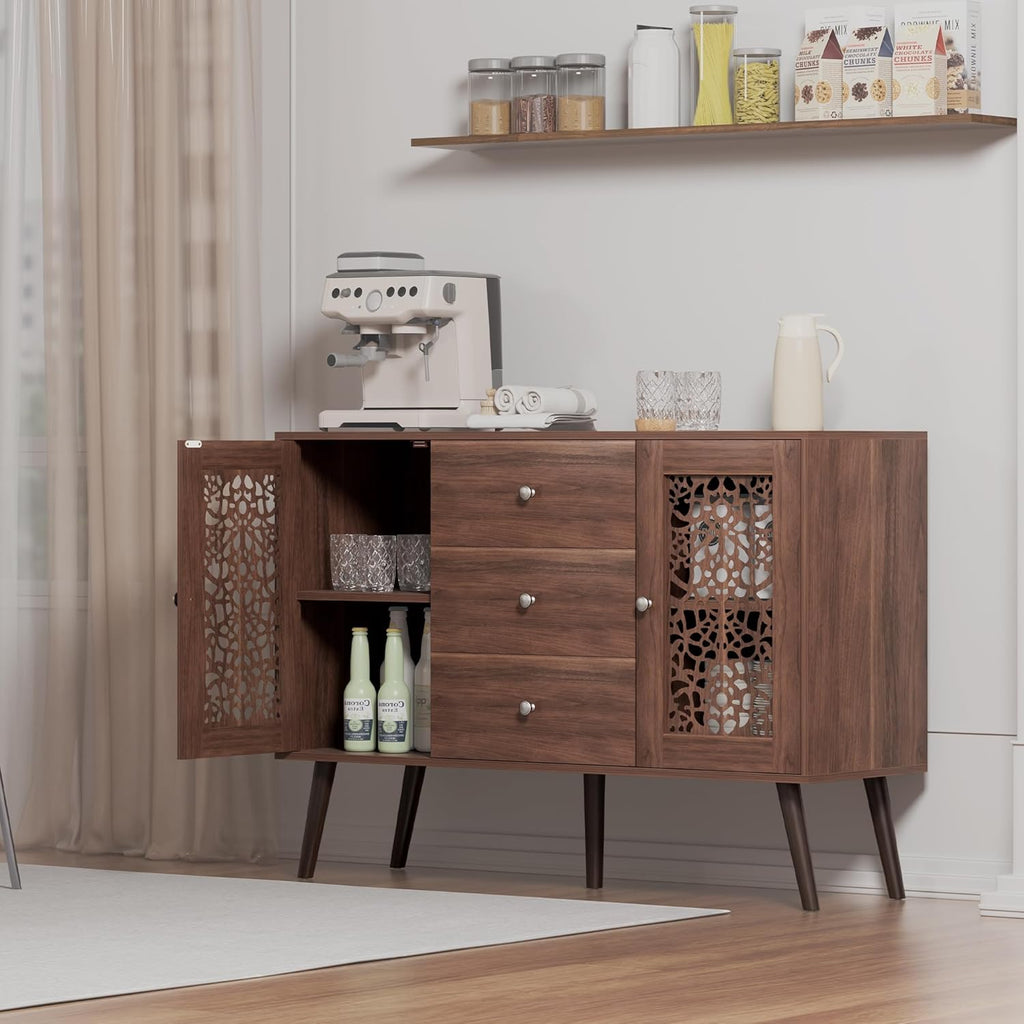 Wood Coffee Bar Cabinet with 3 Drawers & 2 Doors, Adjustable Shelf Z877774