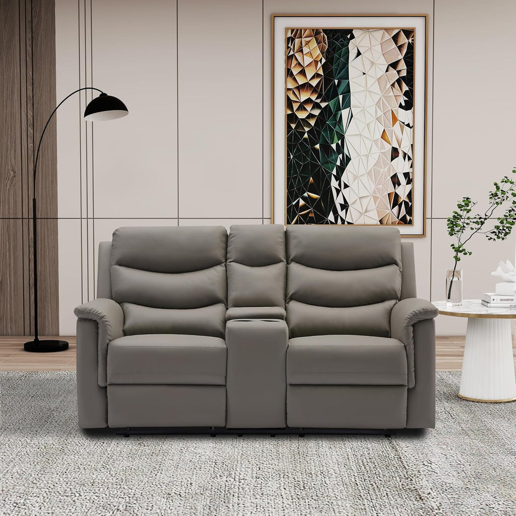 Grey Manual Double Reclining Loveseat Sofa with Storage Console J22193