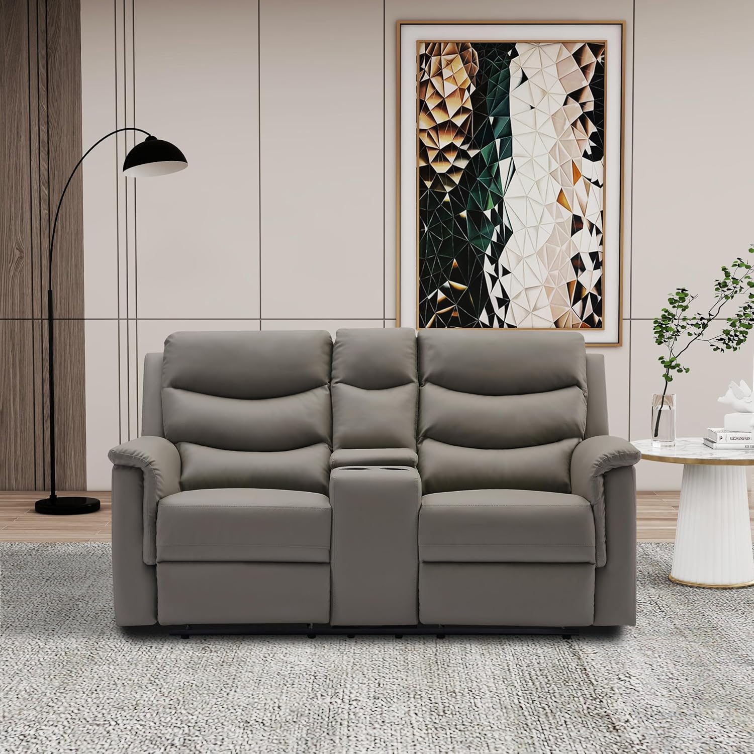 Grey Manual Double Reclining Loveseat Sofa with Storage Console J22193