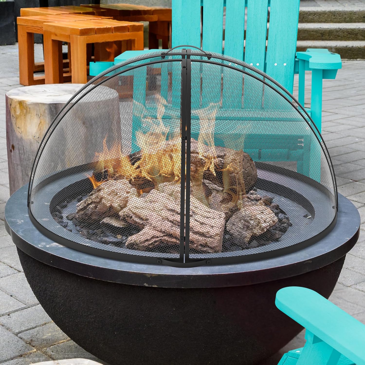 Heavy-Duty Fire Pit Spark Screen with Handle and Poker B8397