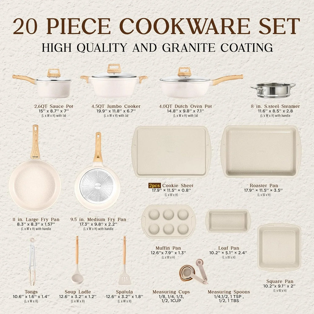 20-Piece Granite Non-Stick Kitchen Cookware Set X637