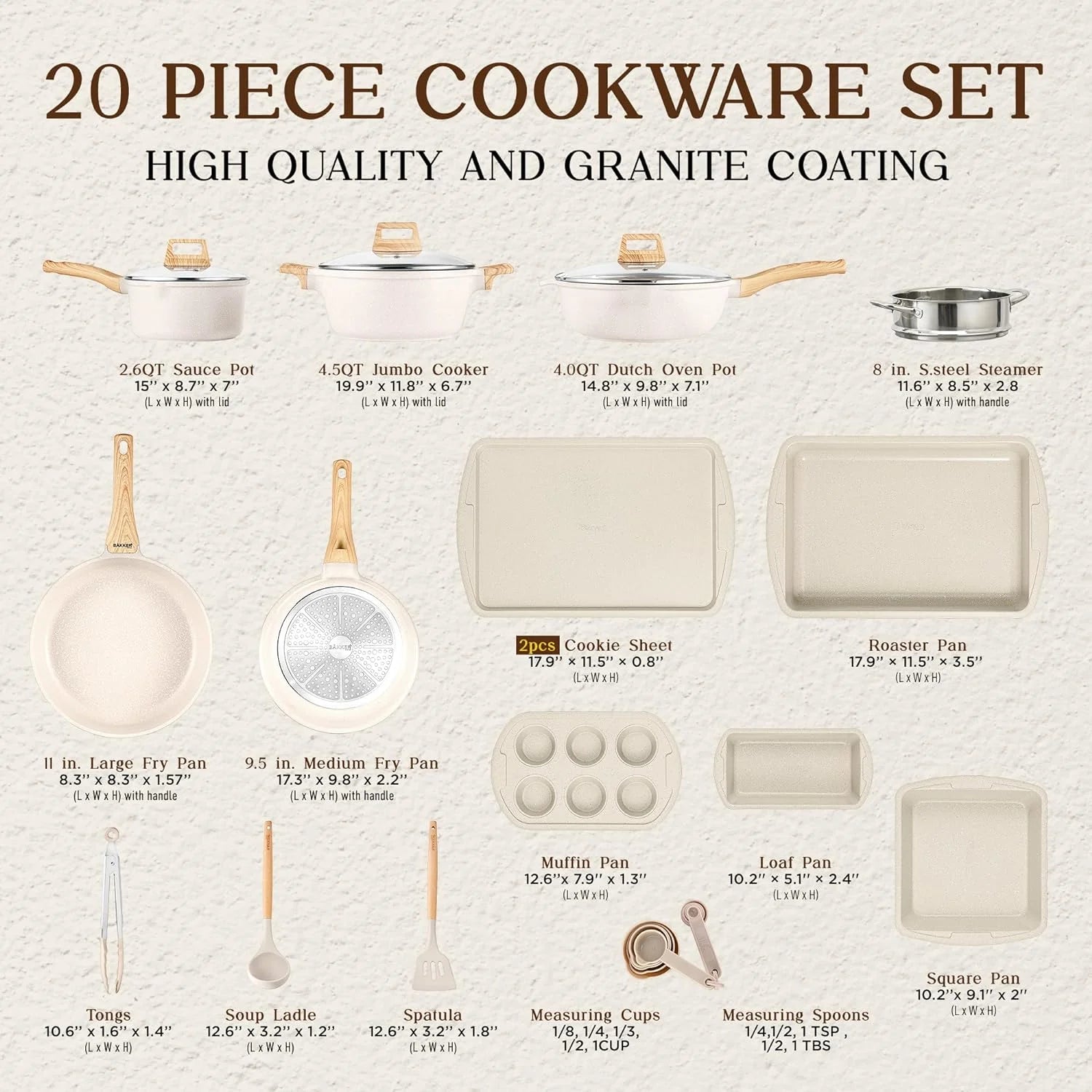20-Piece Granite Non-Stick Kitchen Cookware Set X637