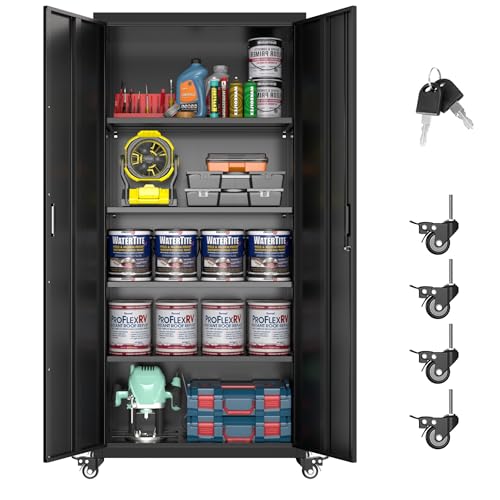 Black Metal Garage Storage Cabinet with 4 Adjustable Shelves K37713