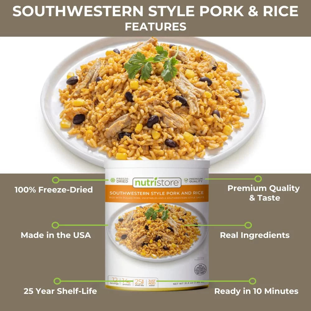 Freeze-Dried Southwestern Style Pork and Rice Emergency Survival Bulk Food Storage Meal 25 Year Shelf Life USDA Inspected 1-Pack C6895