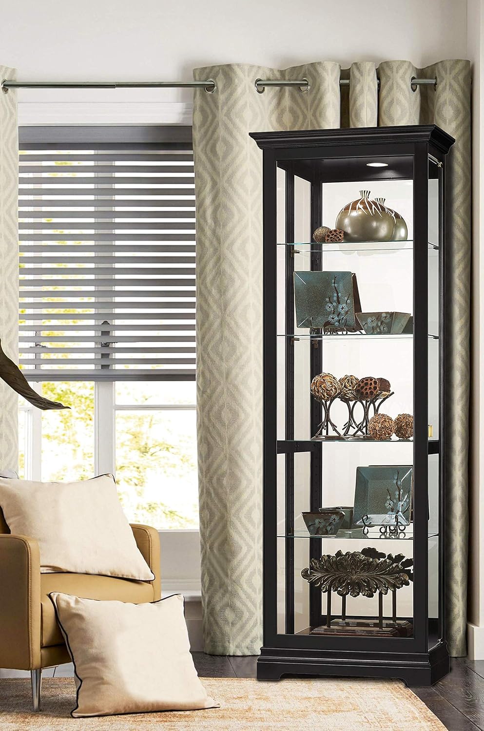 Black Satin Curio Cabinet with Four Glass Shelves B2312