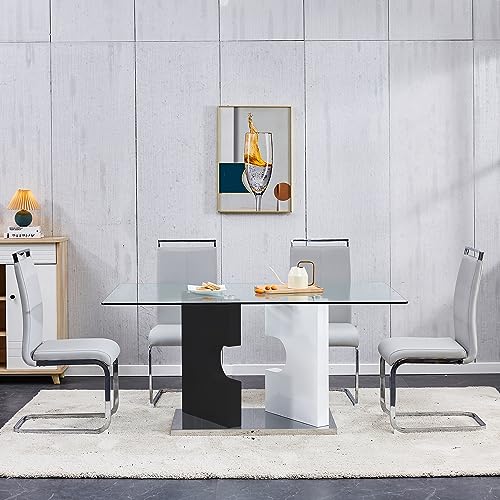 5 Piece Glass Dining Table Set with 4 PU Leather Chairs W43048