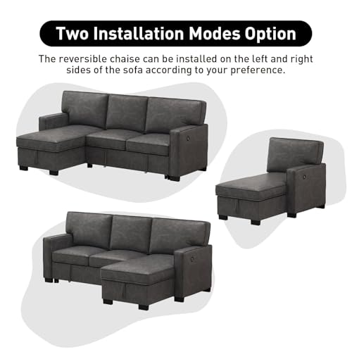 Grey Chenille L-Shaped Sleeper Sofa with Storage B20374