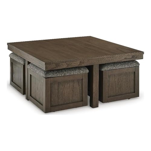 Wood Brown Coffee Table with 4 Stools S95169