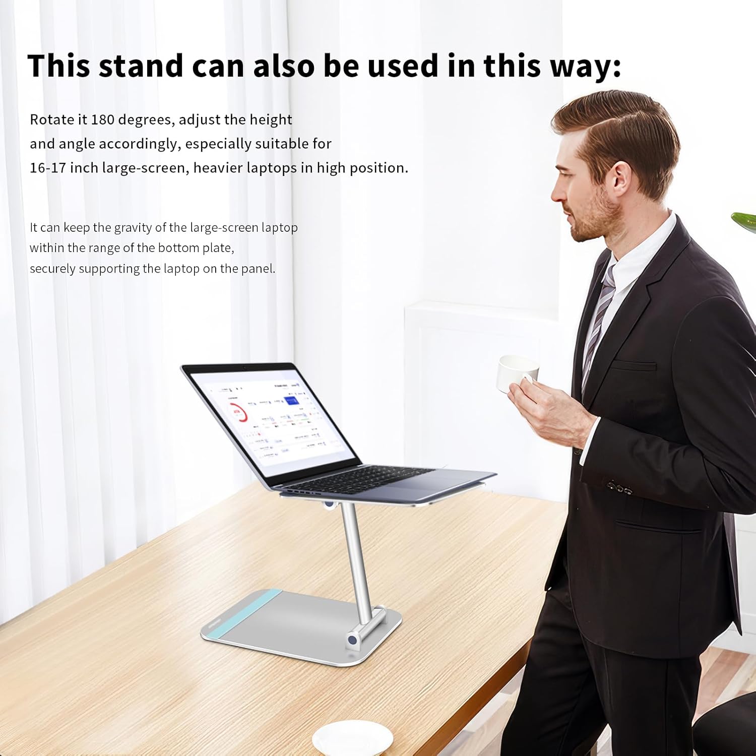 Adjustable Aluminum Laptop Stand Riser for 10 to 17.3” Silver Y956676
