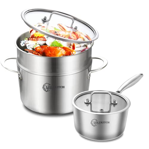 Tri-Ply Stainless Steel 3 QT Saucepan with Steamer Set D304