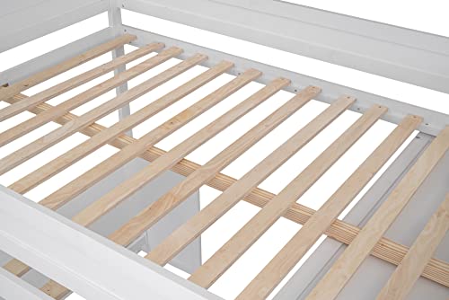 White Solid Wood Full Size Loft Bed with Wardrobes and 2-Drawer Desk and Storage Cabinet W990
