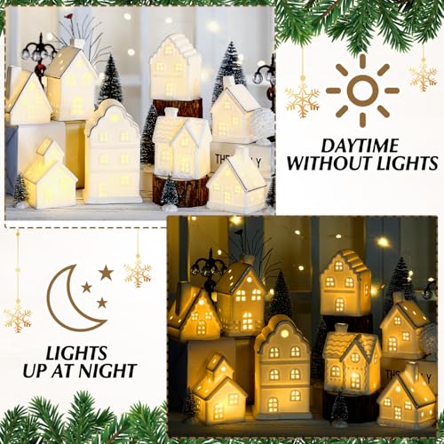 28 Pcs Ceramic LED White Christmas Village Set with Houses, Trees, Lamp Post Z32937