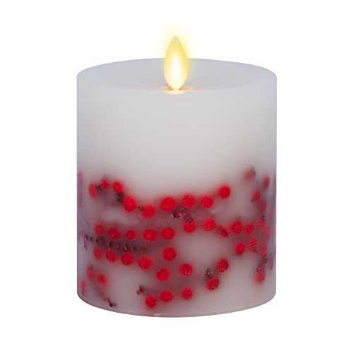 Flameless LED Candle Orange Leaf Embedded Real Wax Moving Flame Pillar Unscented with Recessed Edge (3.5 x 4.5 inch) L56821