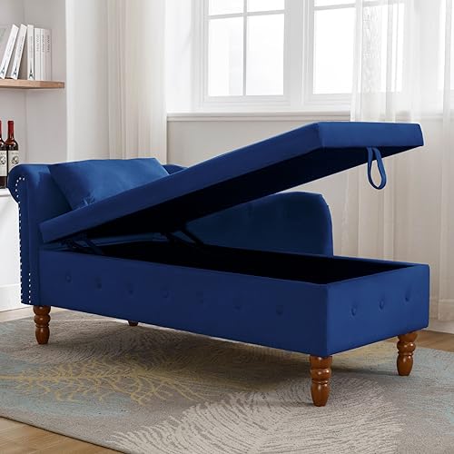 Black Velvet Storage Chaise Lounge with Pillow J8554