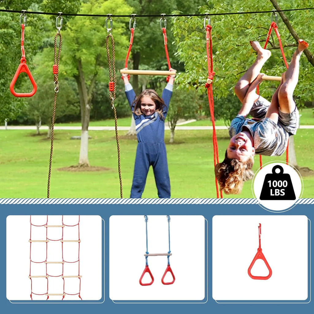 60FT Durable Ninja Slackline Kit with 10 Obstacles & Bag D4632