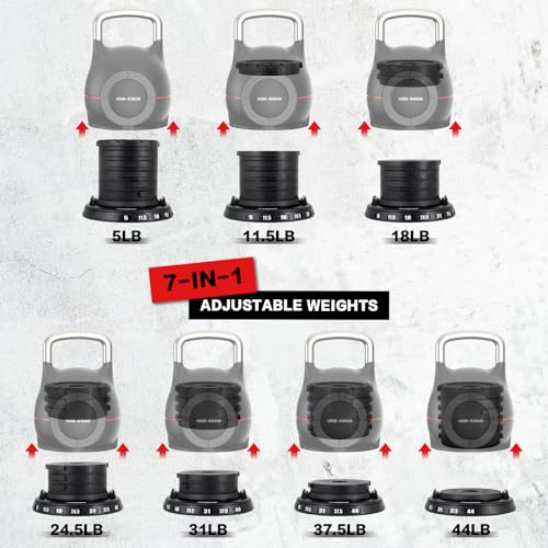 7-in-1 Adjustable Kettlebell, 5-44 LBS Adjustable Weights H2626