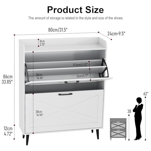 White Shoe Storage Cabinet with 2 Flip Doors and Metal Legs Z454