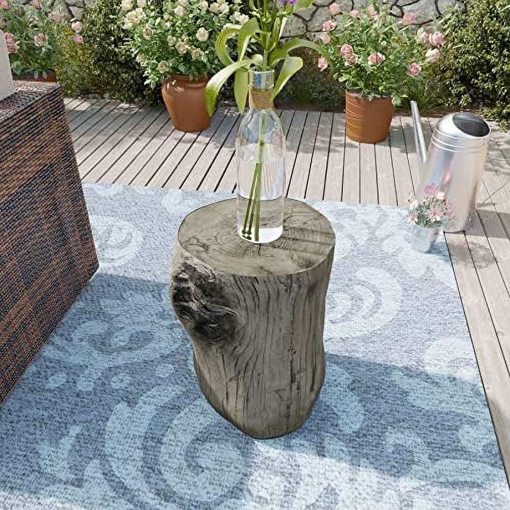 Rustic Stump Side Table Chocolate Brown Wood-Look End Table Stool Z965