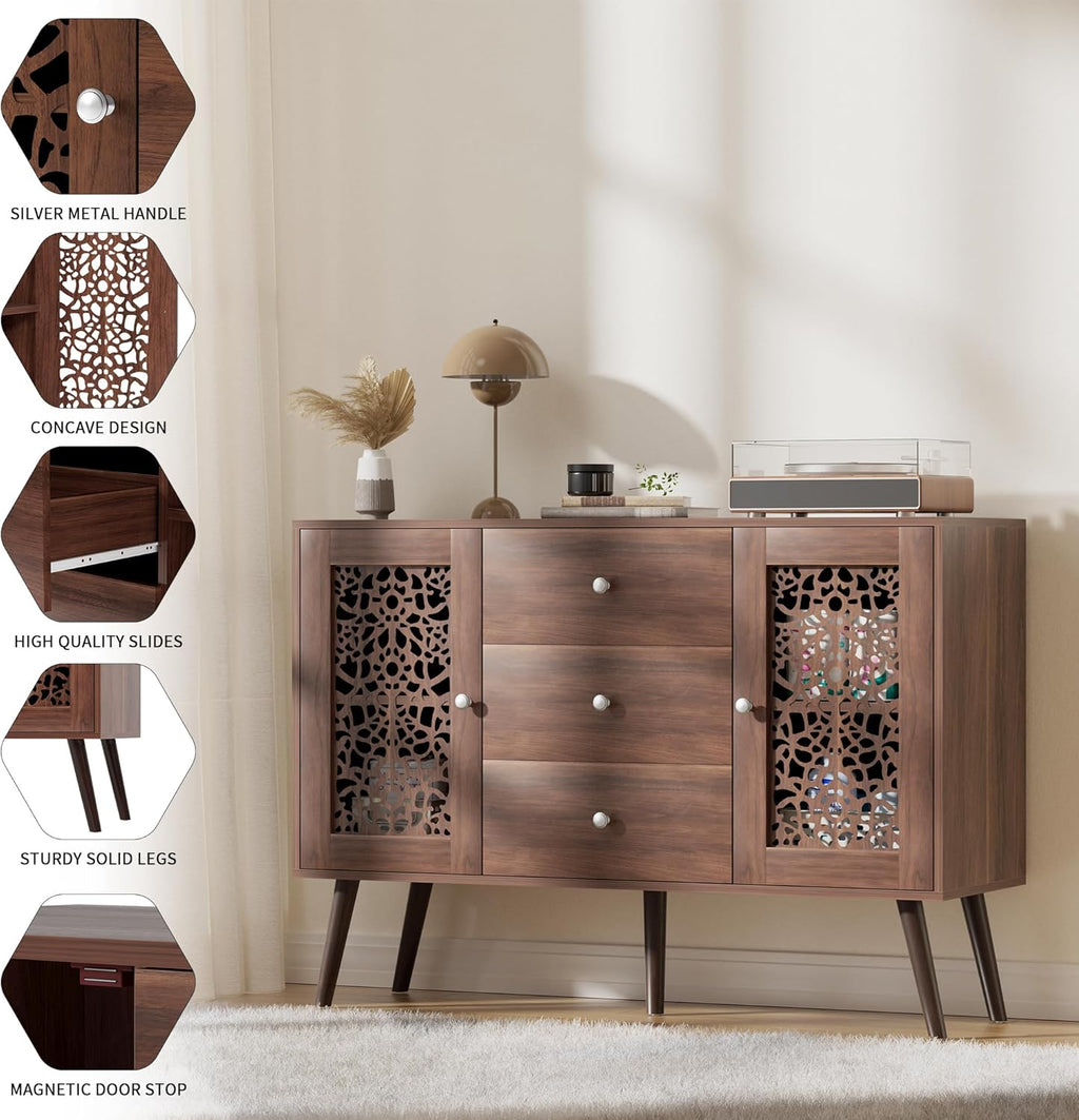 Wood Coffee Bar Cabinet with 3 Drawers & 2 Doors, Adjustable Shelf Z877774