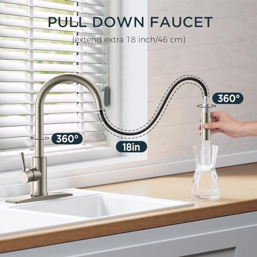Black Kitchen Faucet with Pull Down Sprayer Stainless Steel High Arc Gooseneck V2110