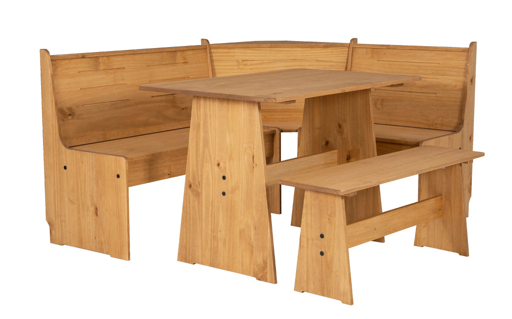Natural Finish Corner Dining Set with Storage Table and Bench S7617
