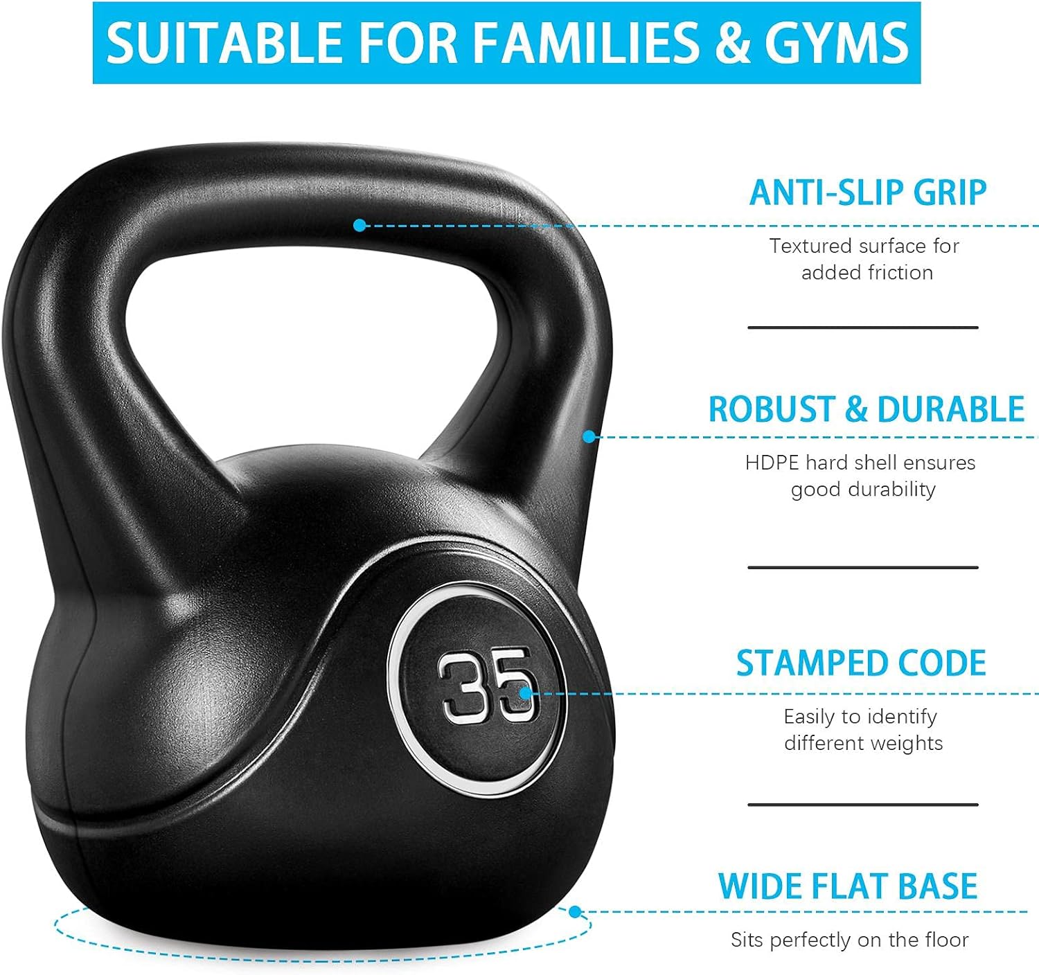 35lbs Kettlebell Weights with Wide Flat Base Textured Grip G120984