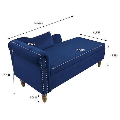 Black Velvet Storage Chaise Lounge with Pillow J8554