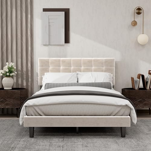 Black Linen Full Size Platform Bed Frame E22919
