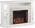 Fresh White Faux Stone Electric Media Storage Corner Fireplace N8692
