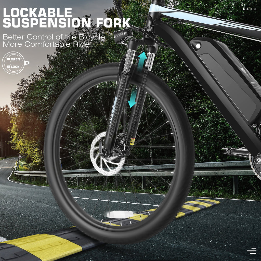 26" Electric Mountain Bike with 48V Battery, Shimano 21 Speed, Lockable Suspension Fork Z589