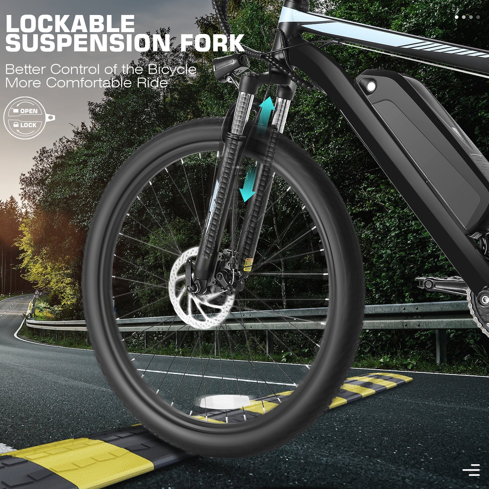 26" Electric Mountain Bike with 48V Battery, Shimano 21 Speed, Lockable Suspension Fork Z589