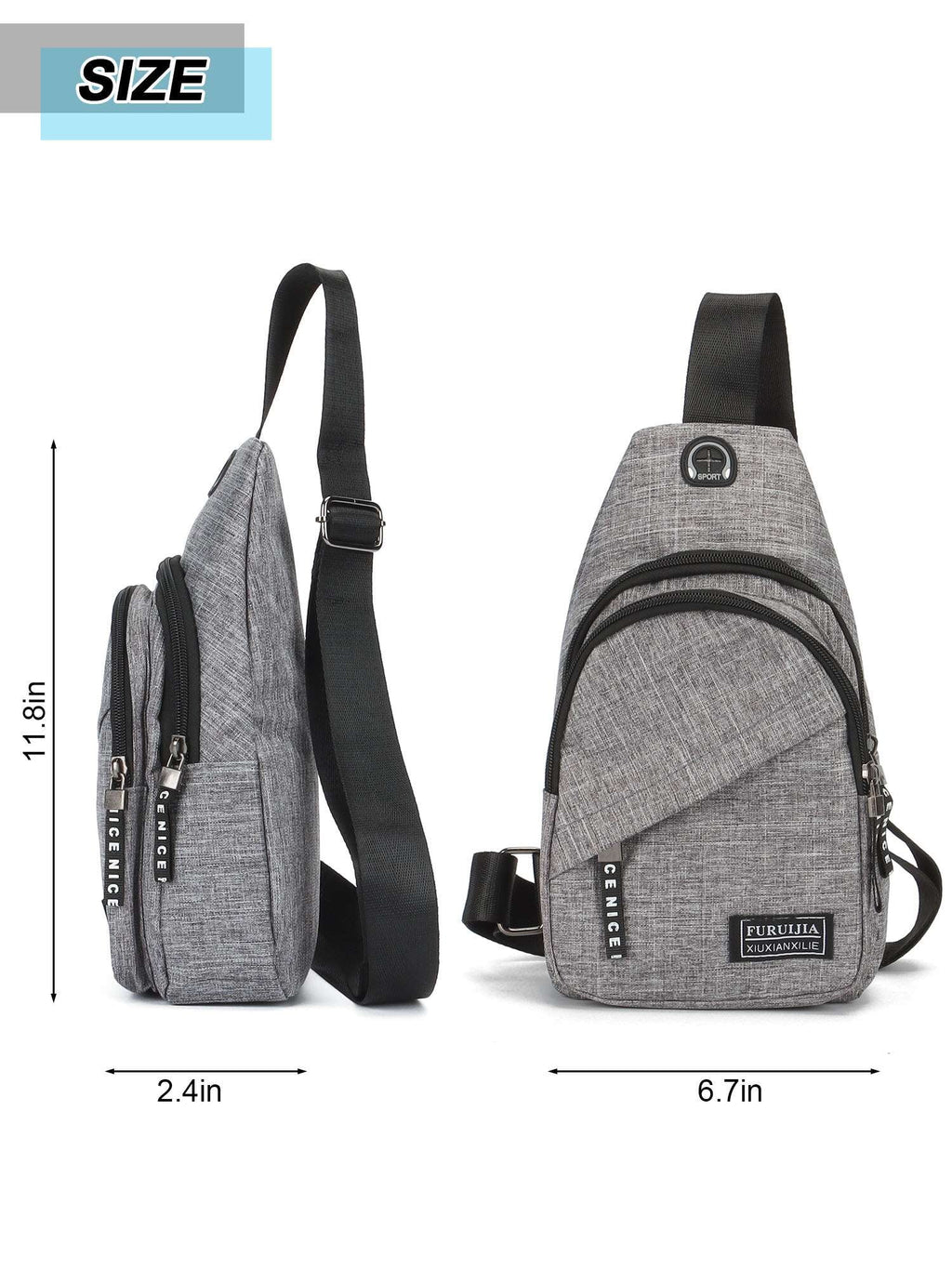 Small Casual Sling Bag Crossbody Backpack with Adjustable Shoulder Strap Black & Gray X3672
