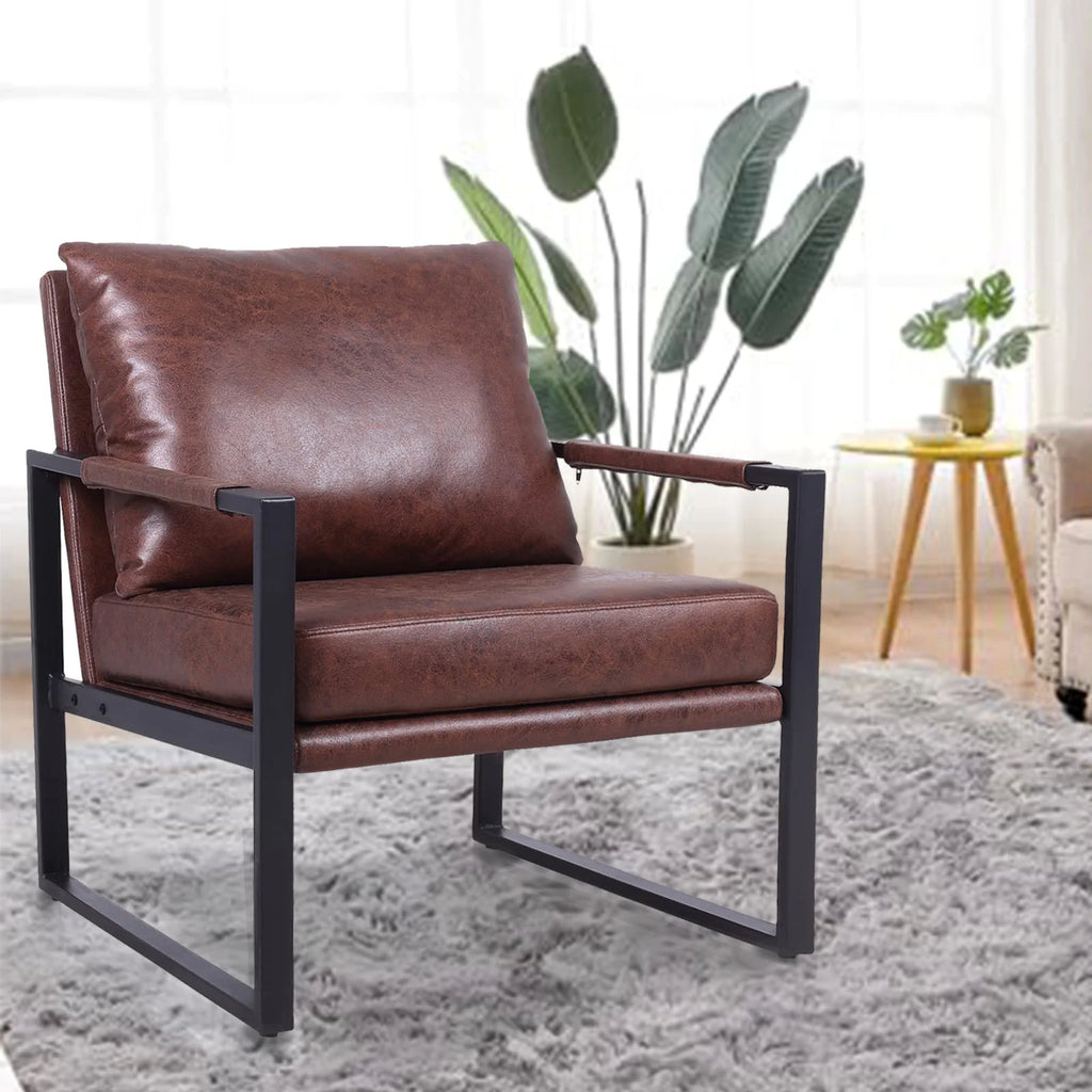 Brown Faux Leather Armchair with Metal Frame Z8621