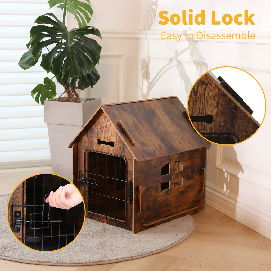 Brown Wooden Dog House with Door and Roof I89093