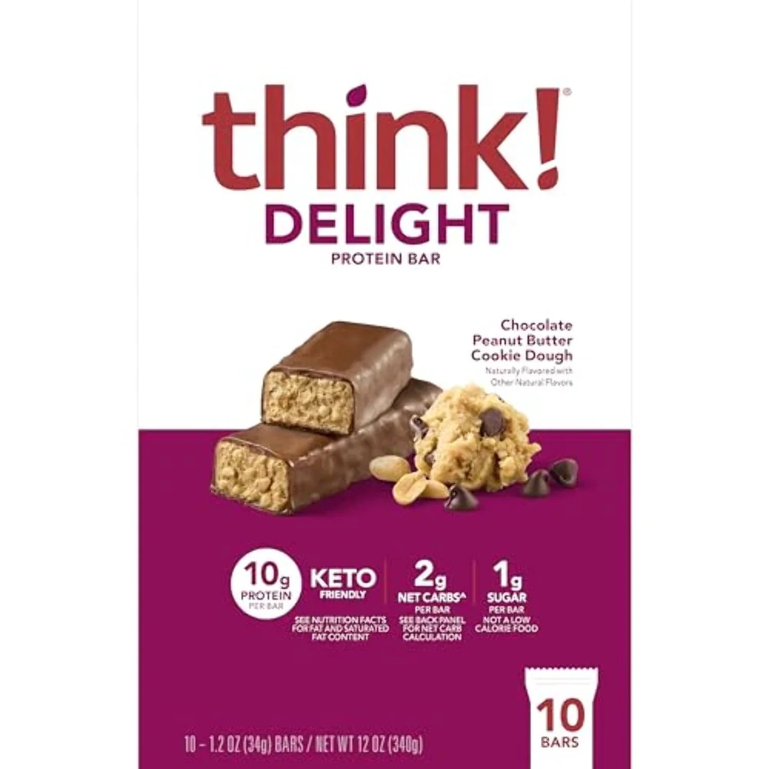 Chocolate Peanut Butter Cookie Dough Protein Bars, 10 Bars, 1.2 oz Each B882596