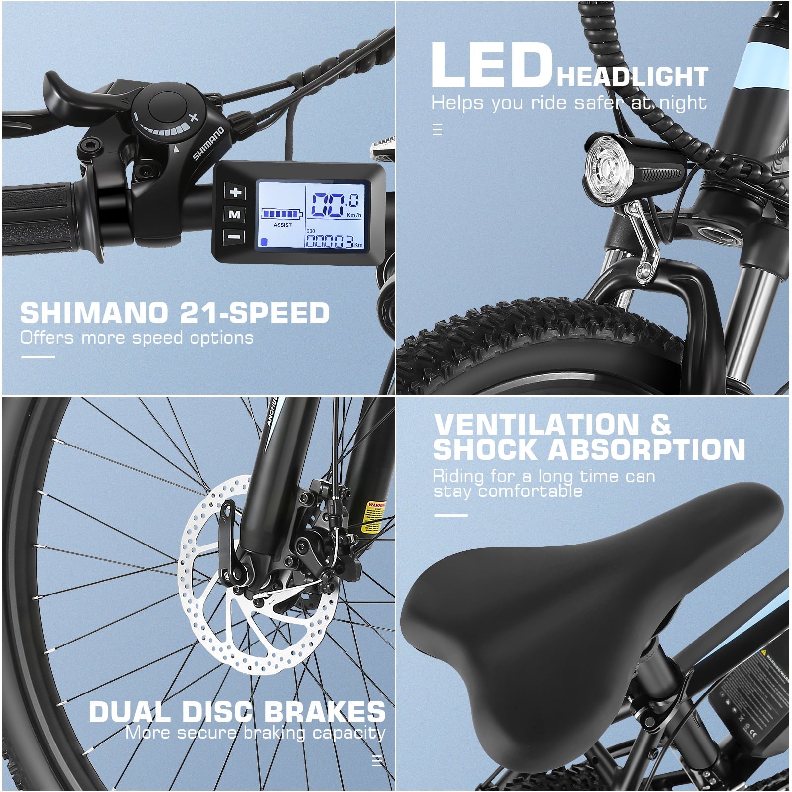26" Electric Mountain Bike with 48V Battery, Shimano 21 Speed, Lockable Suspension Fork Z589