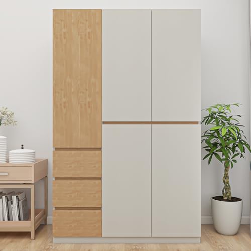 White Wood 4-Door Armoire Wardrobe Closet with Hanging Rod B863786