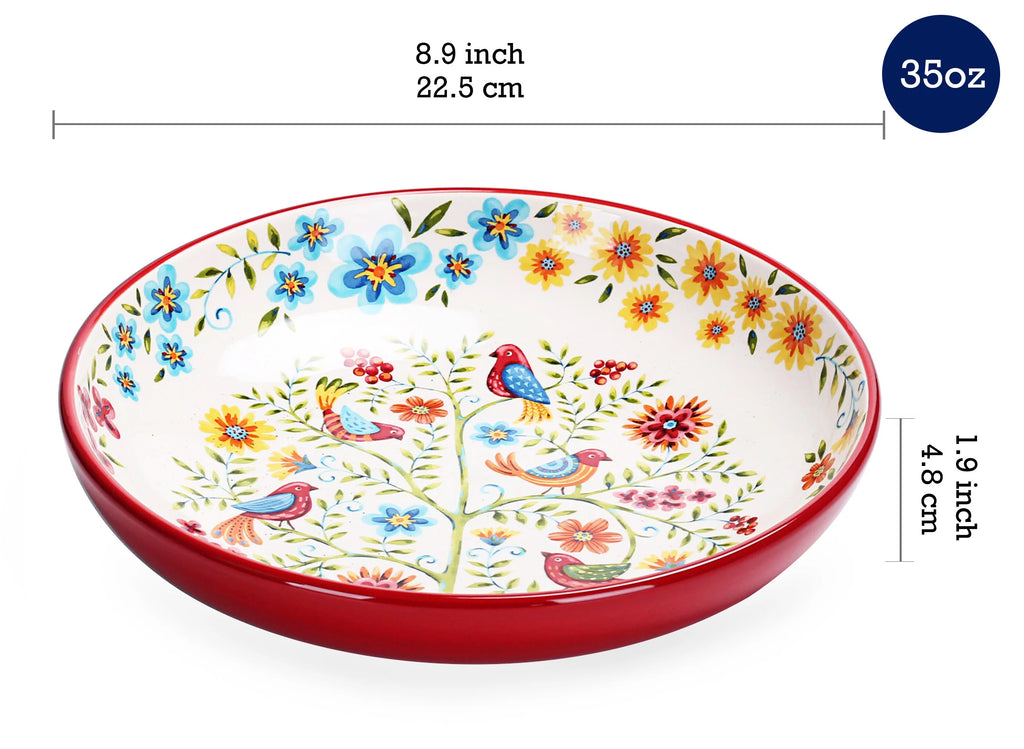 Red Ceramic 35oz Dinner Bowls, Set of 4 K48559