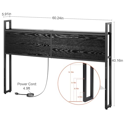 Queen Headboard with Storage, Adjustable Height, Rustic Brown C883