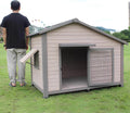 Grey Weatherproof Wooden Dog House with Elevated Floor A3699