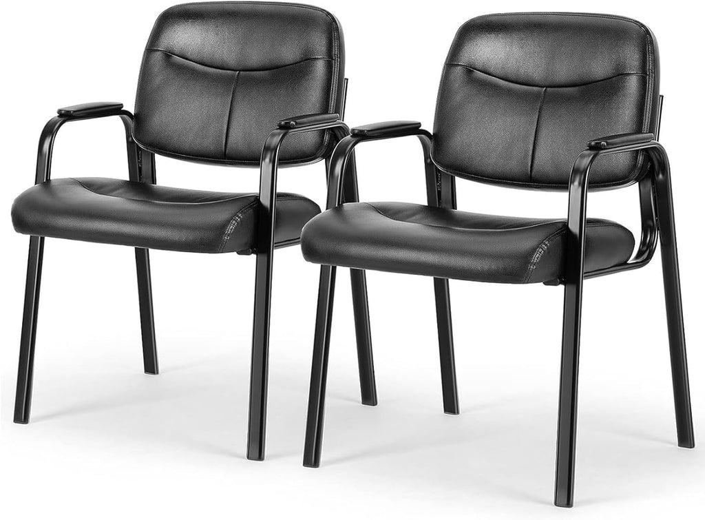 Set of 2 Black Leather Side Chairs with Padded Arms X60391