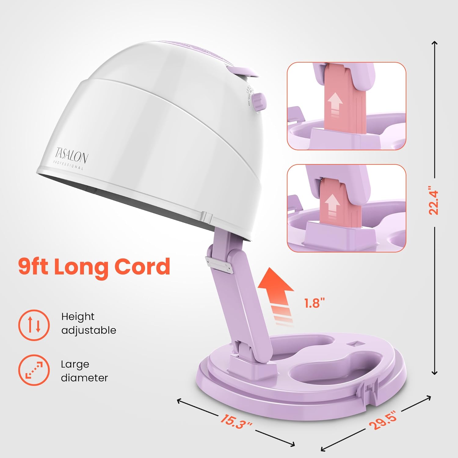 1875W Ionic Hooded Hair Dryer with 3 Heating Settings Z53854